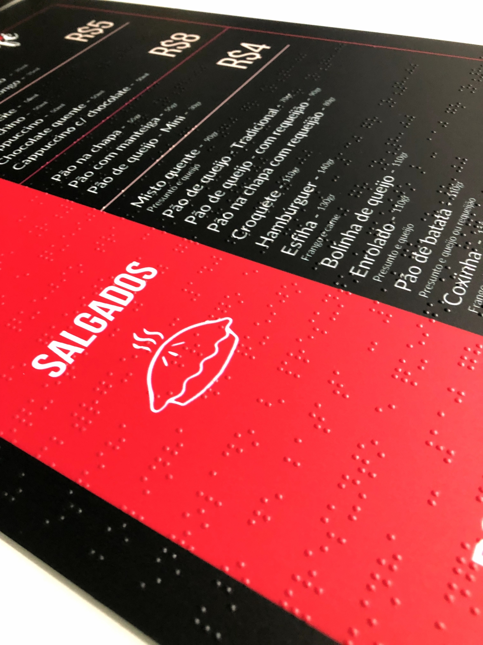 Cardápio em Braille